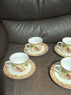 Vintage Ceramic Monkey Accent Teacup and Saucer Set - Beige